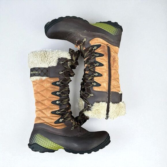 Merrel Boots Womens 8 Winterbelle Peak Waterproof Insulated Faux Fur Brown Boot - Picture 2 of 14